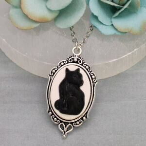 Cat Cameo Silver Necklace